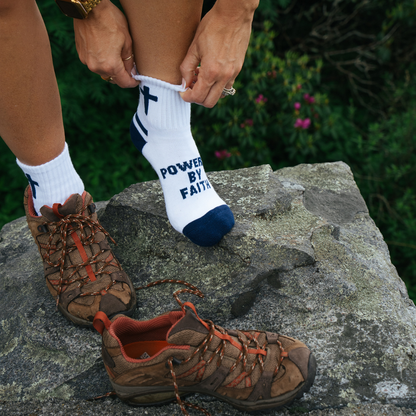 Powered by Faith | White + Navy