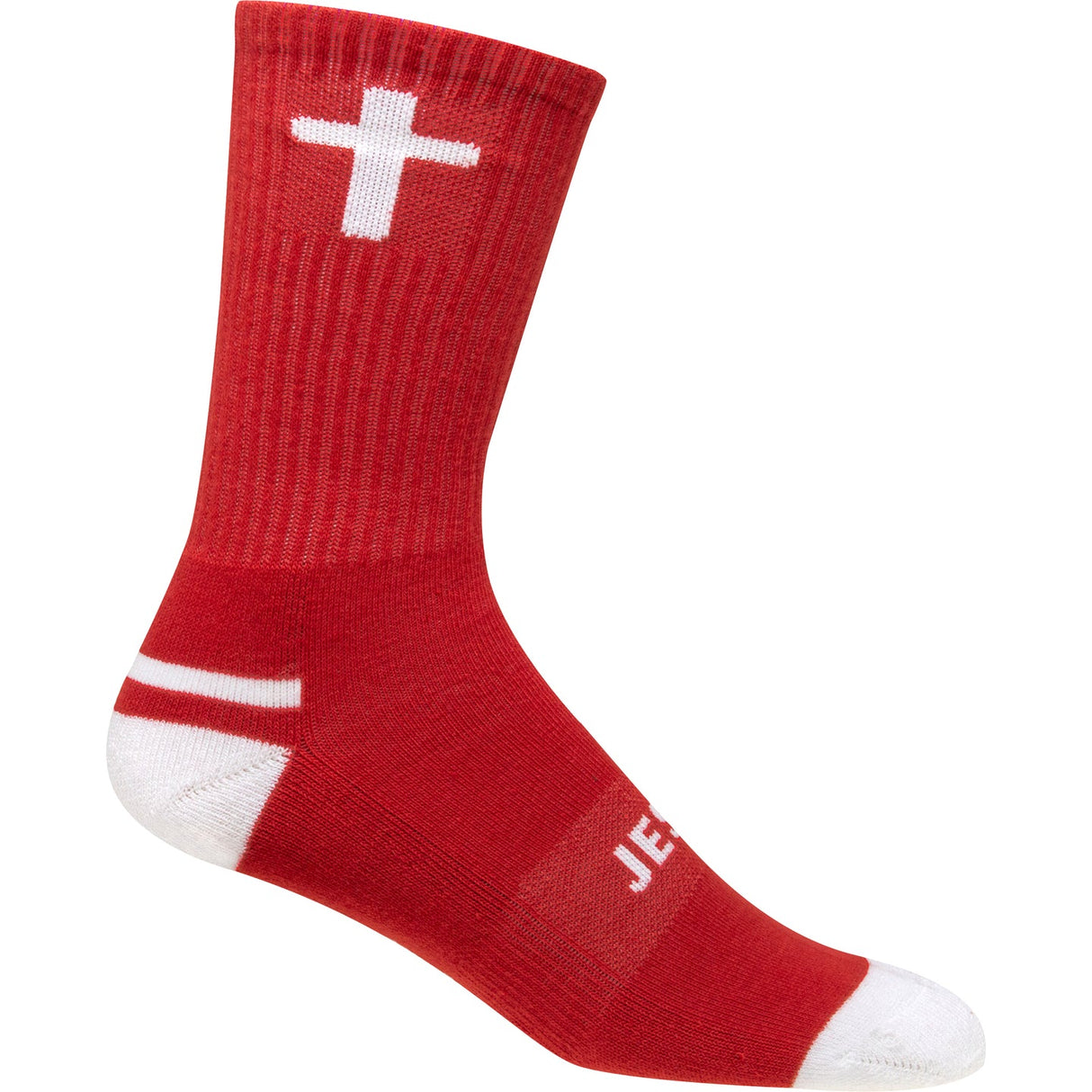 Pathos Jesus Cross Socks in Red and White from the side